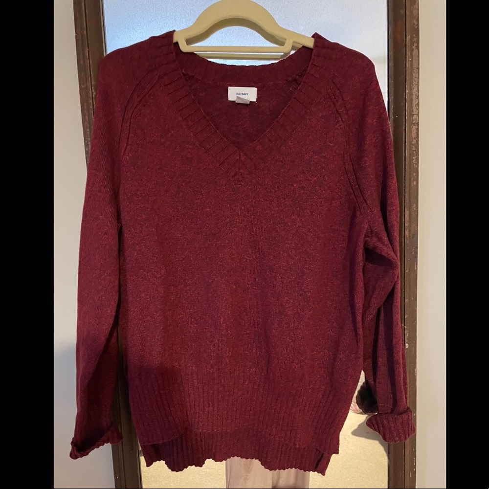 maroon v-neck sweater